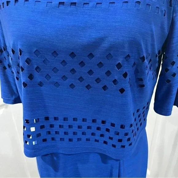 Tahari ASL dark cobalt blue lined with cut outs flattering style - Picture 2 of 10